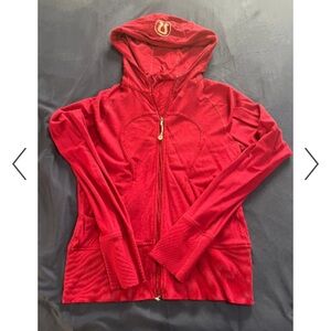 Lululemon Athletica light scuba red zip up with hood